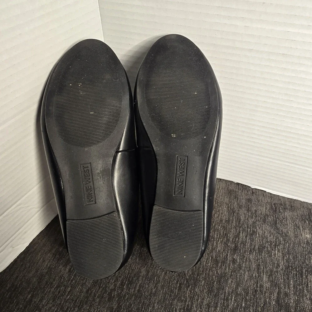 Nine West Girls Black Ankle Strap Ballet Flats Round Toe Back Zip Size 3
